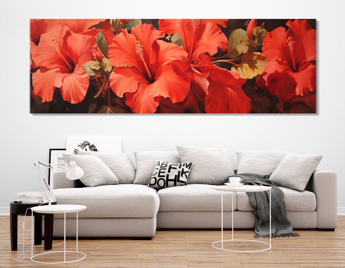 Large Red Hibiscus Flowers Abstract Floral Art Print - Image 2