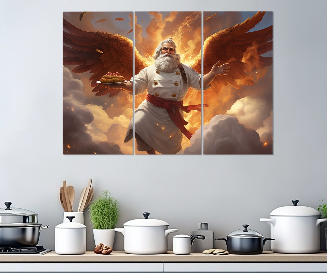 Winged Chef Angel Fiery Clouds Epic Kitchen Fantasy Painting Poster - Image 2