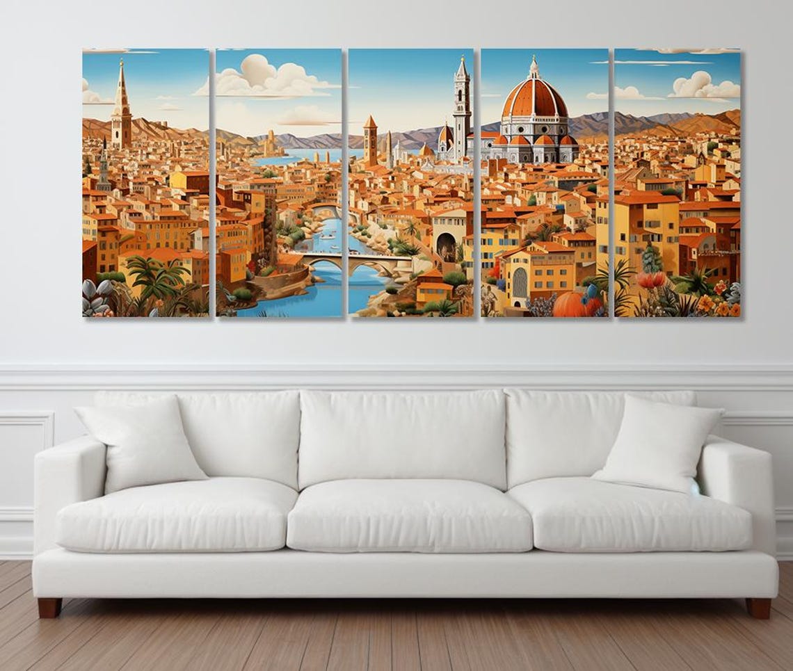 Florence Italy Duomo Cathedral Rooftops Triptych Painting Poster - Image 4