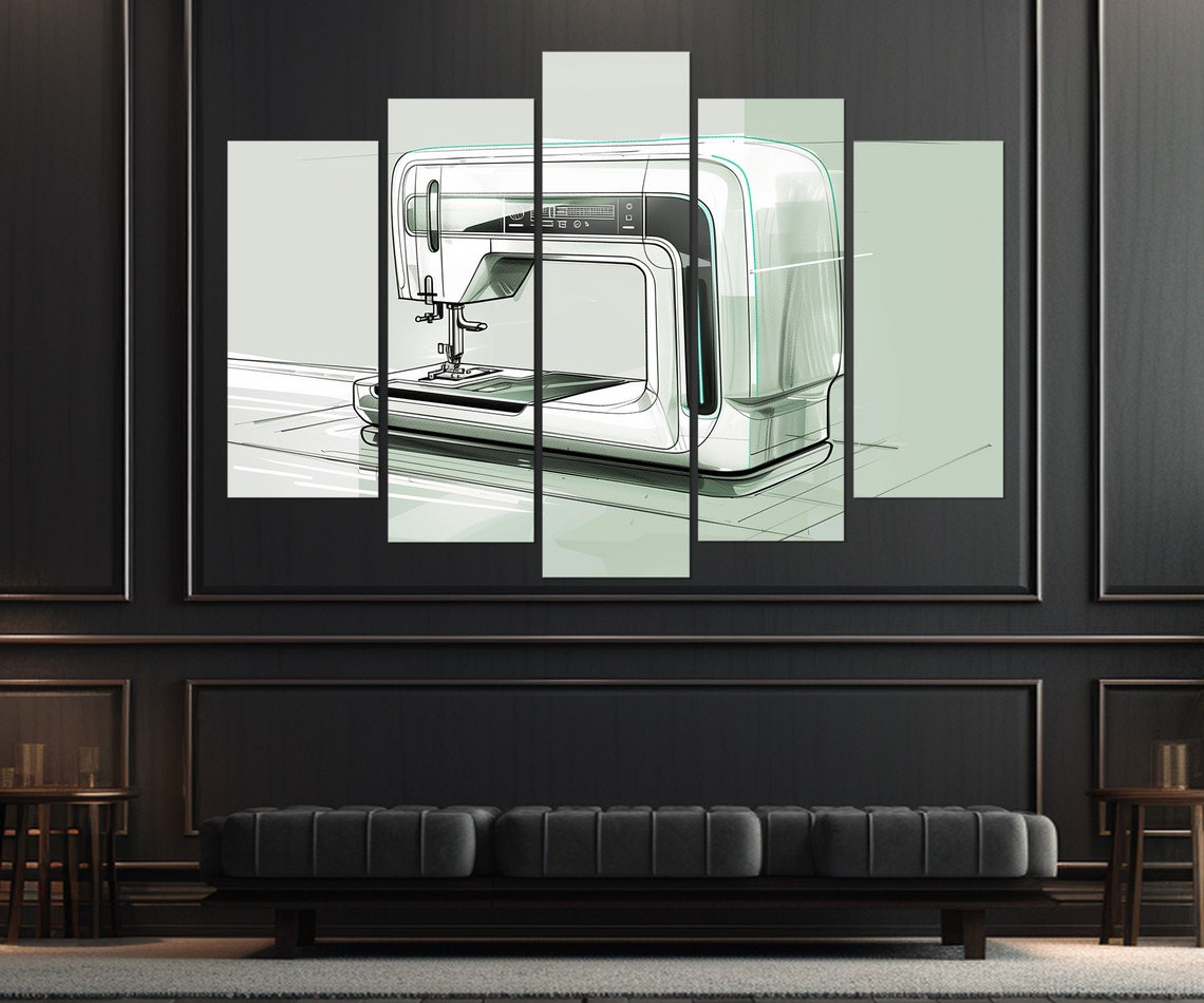 Minimalist Modern Sewing Machine Sketch Design Craft Room Art Poster - Image 2