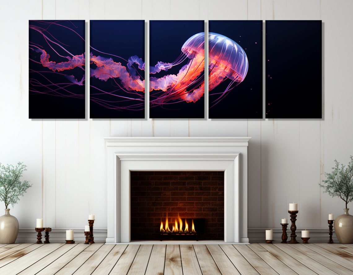 Glowing Pink Jellyfish Deep Sea Neon Underwater Life Art Poster - Image 3