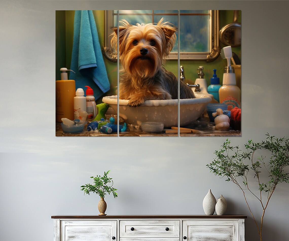 Yorkshire Terrier In Bathroom Sink Grooming Products Funny Poster - Image 2