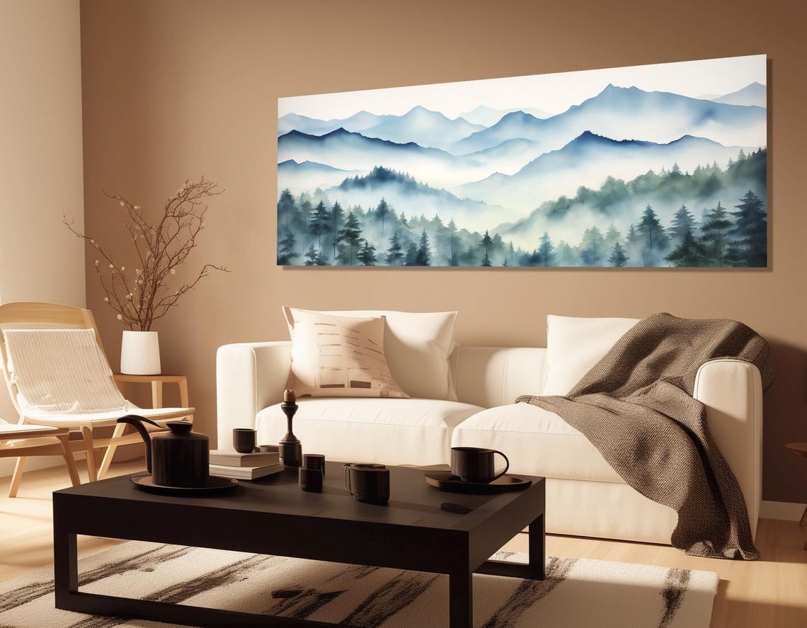 Blue Ridge Mountains Misty Forest Layers Watercolor Nature Art Poster - Image 2