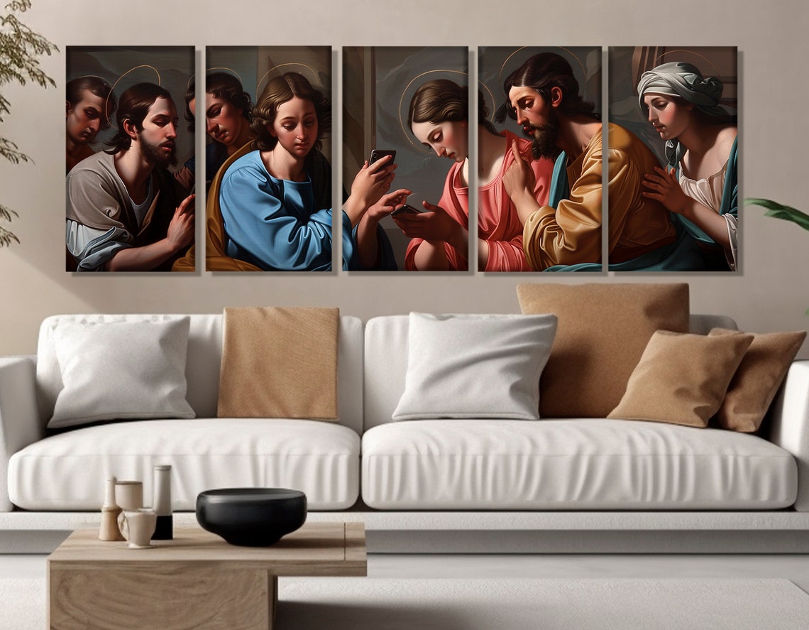 Renaissance Saints Looking At Cell Phones Funny Classic Art Poster - Image 3