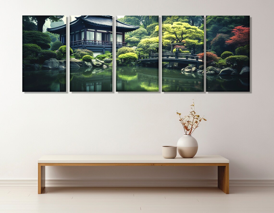 Japanese Garden Tea House Arched Bridge Pond Serene Travel Poster - Image 3