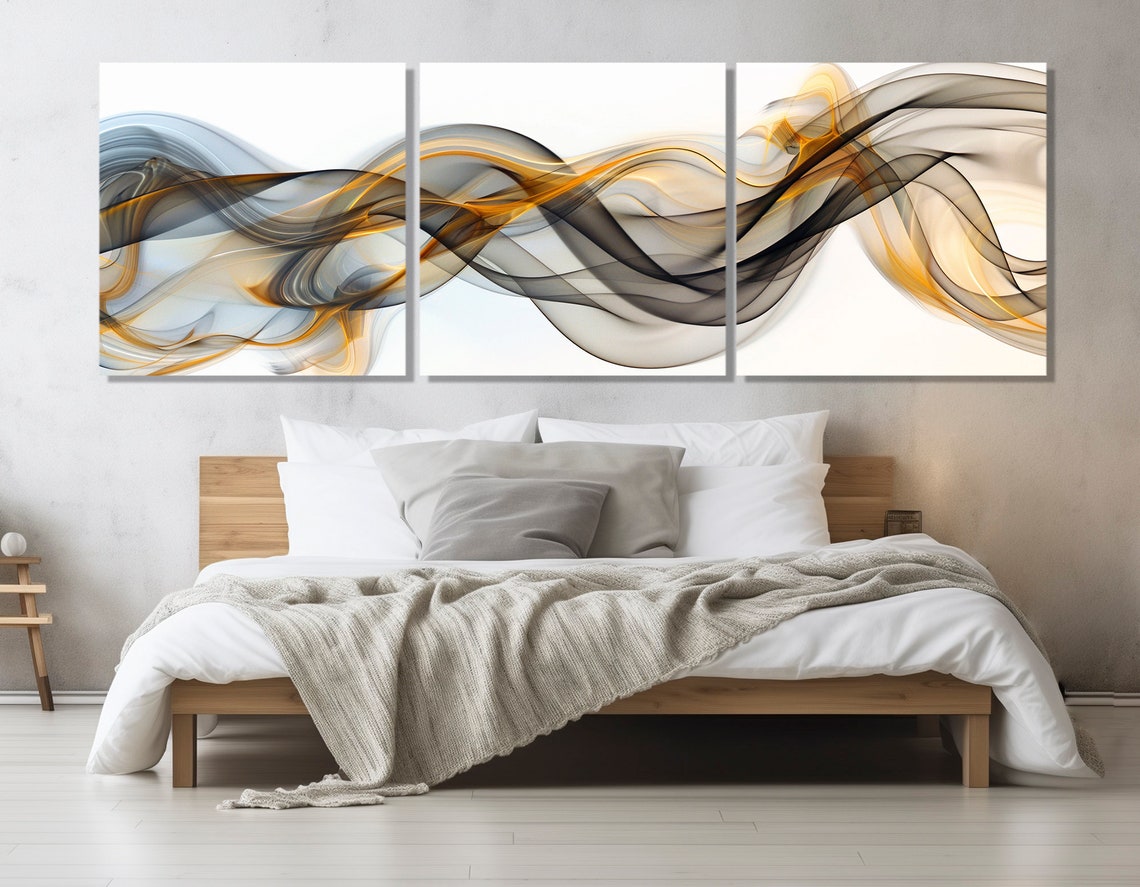 Gray Gold Smoke Waves Abstract Flow Modern Minimalist Wall Poster - Image 4