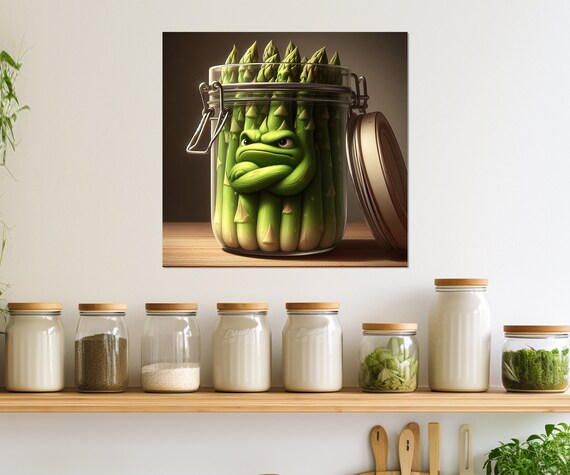 Sad Asparagus In A Jar Print Funny Kitchen Wall Decor Kitchen Wall Art Vegetables Poster Housewife Gift Framed Ready To Hang