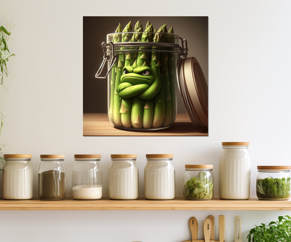 Grumpy Asparagus In Glass Jar Funny Kitchen Vegetable Wall Art Print