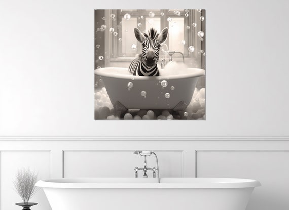 Cute Zebra In The Bathtub, Bathroom Wall Art Print