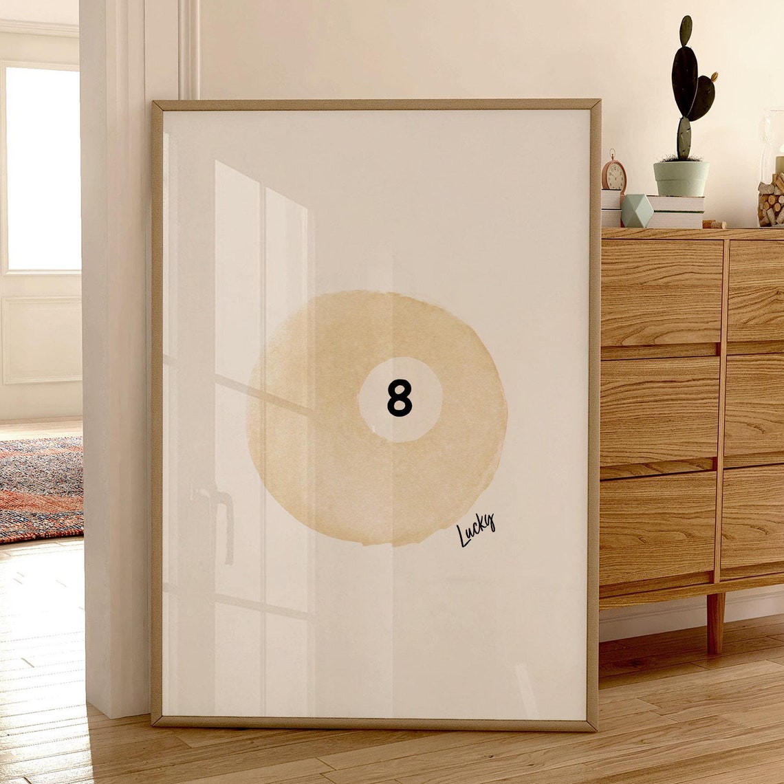 Beige Lucky Number 8 Ball Retro Minimalist Wall Decor Poster