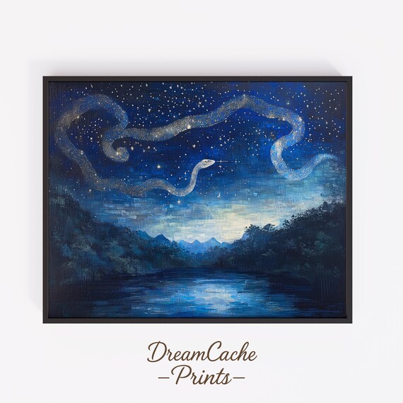 Quetzalcoatl Constellation Art Vintage Starry Night Mythological Sky Scene Oil Painting Aztec Decor 29
