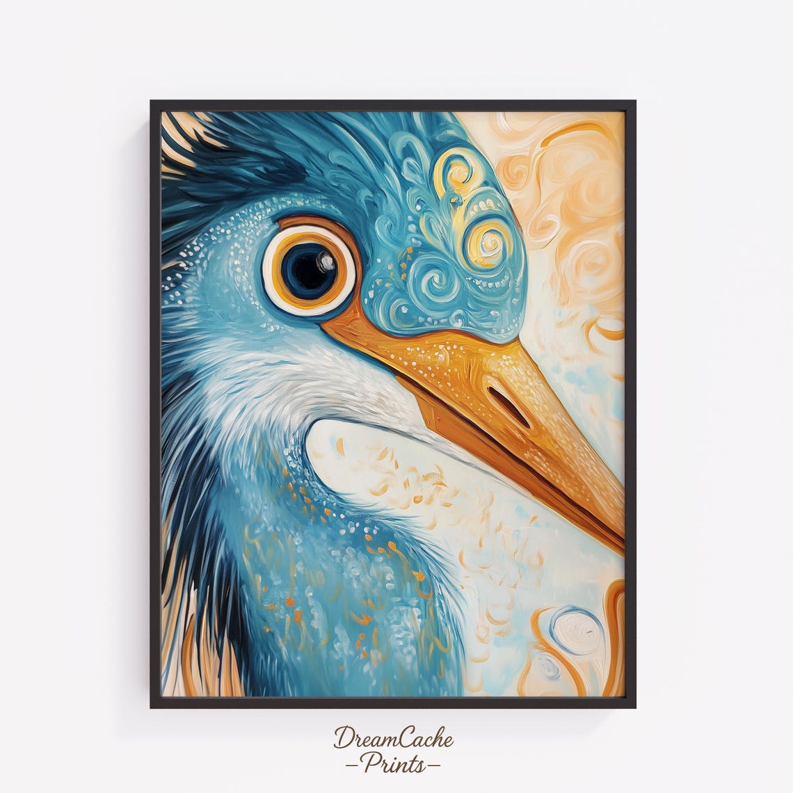 Blue Heron Closeup Portrait With Bright Eye And Strong Beak Print
