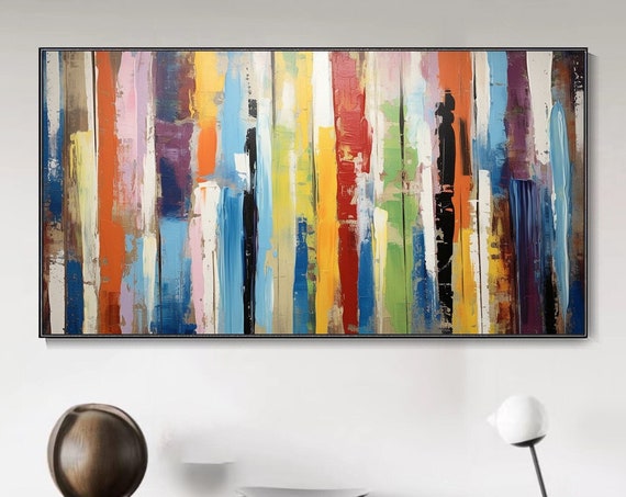 Original Hand Painted Oil Painting Art Mural Bright Colorful Texture Abstract Vertical Geometric Wall Decor Bright Vivid Landscape Floral