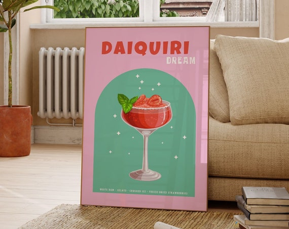 Daiquiri Dream Print Bar Cart Decor Retro Kitchen Wall Art Bar Prints Retro Art Bar Cart Decor