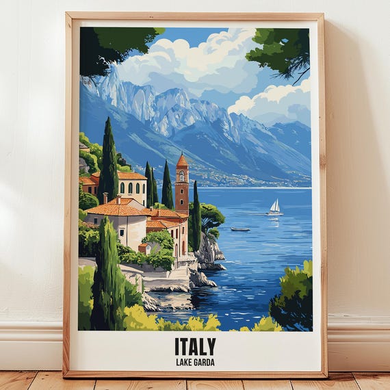 Italy Lake Garda Travel Poster Wall Art Illustration Print