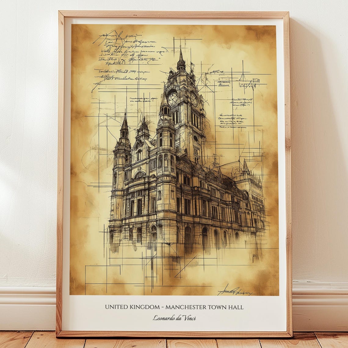 Manchester Town Hall Architectural Sketch Leonardo da Vinci Poster