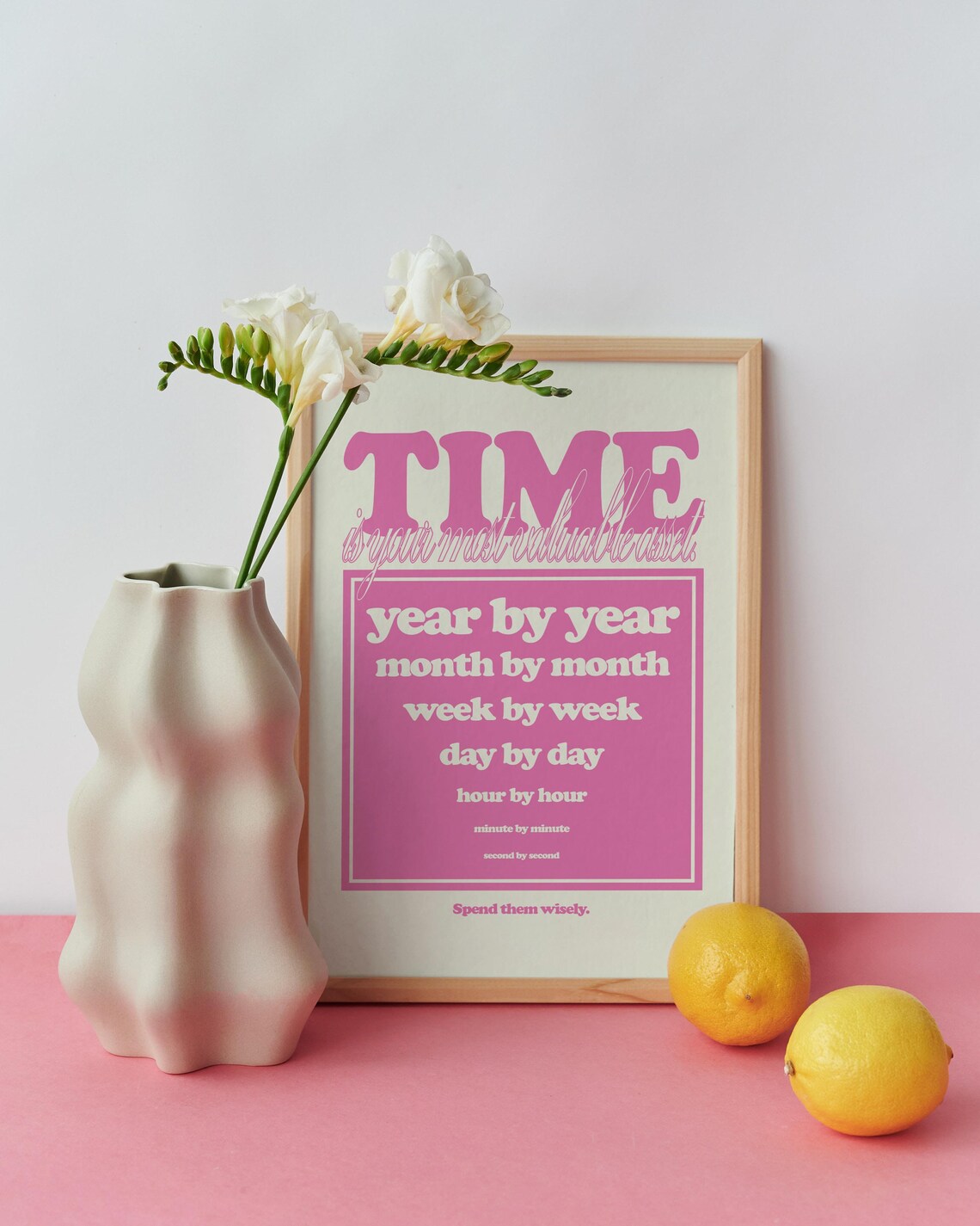 Time Is Your Most Valuable Asset Pink Cream Retro Quote Poster - Image 2