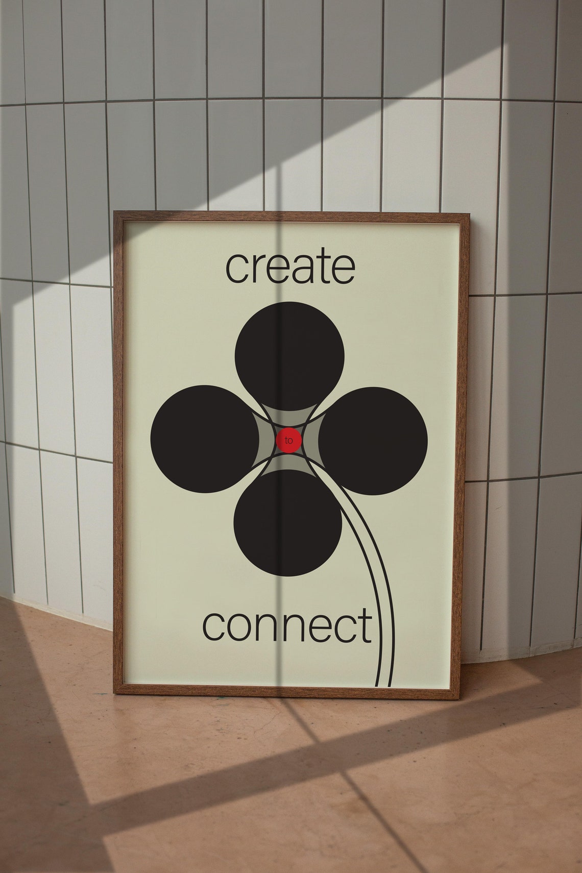Create To Connect Black Minimalist Clover Modern Art Design Poster