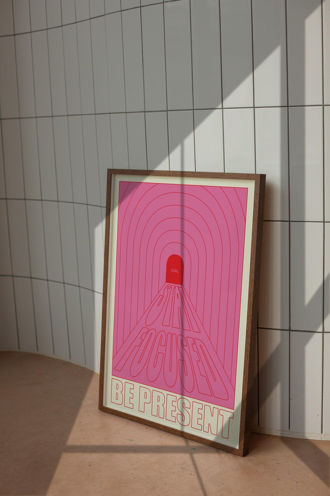 Stay Focused Be Present Pink Retro Arch Tunnel Typography Poster - Image 4