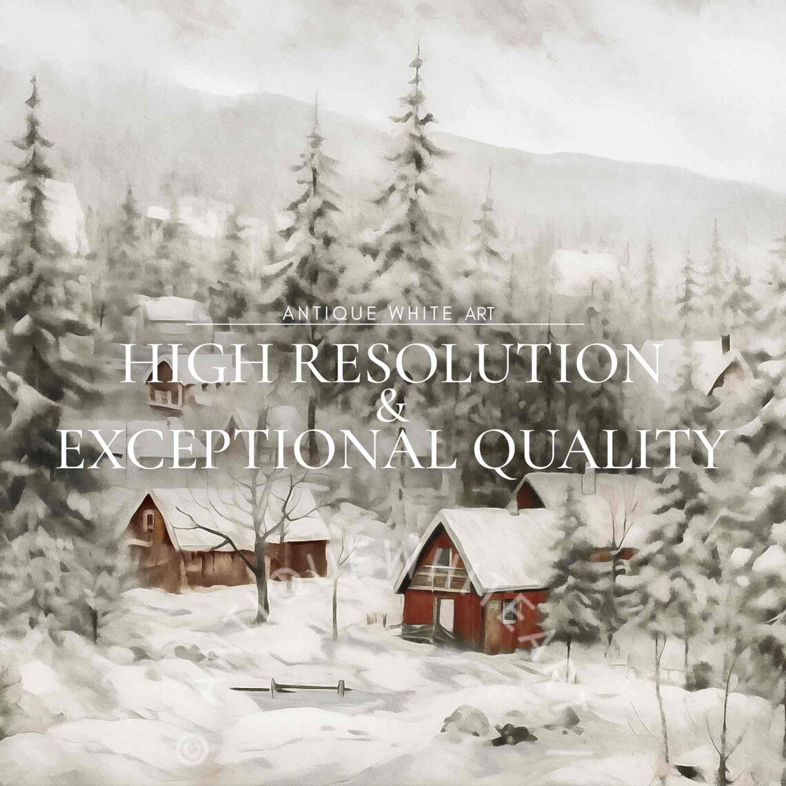 Snowy Red Cabin Village Winter Wonderland Landscape Travel Poster - Image 4