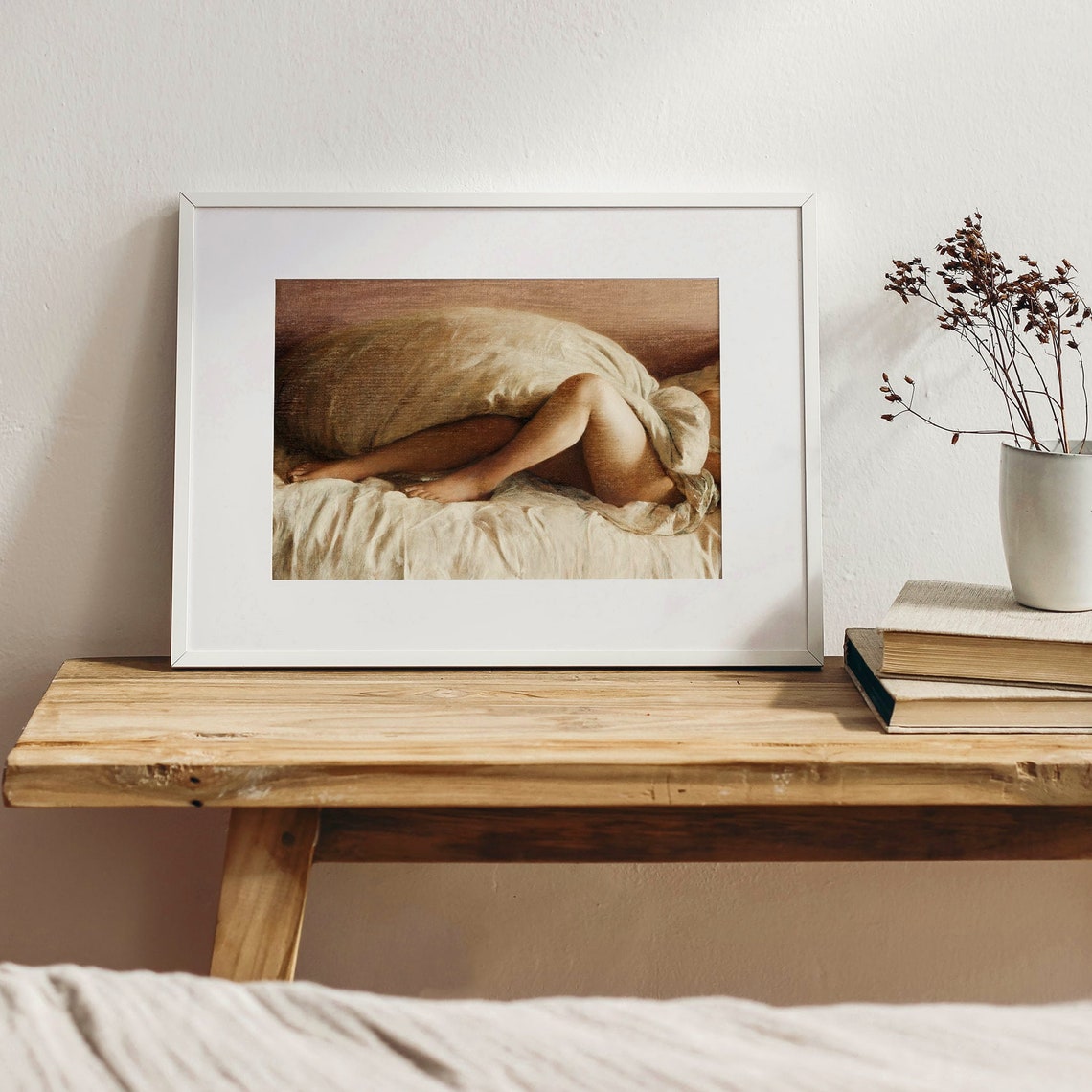 Sleeping Woman Curled Under Sheets Classical Warm Tone Art Print - Image 4