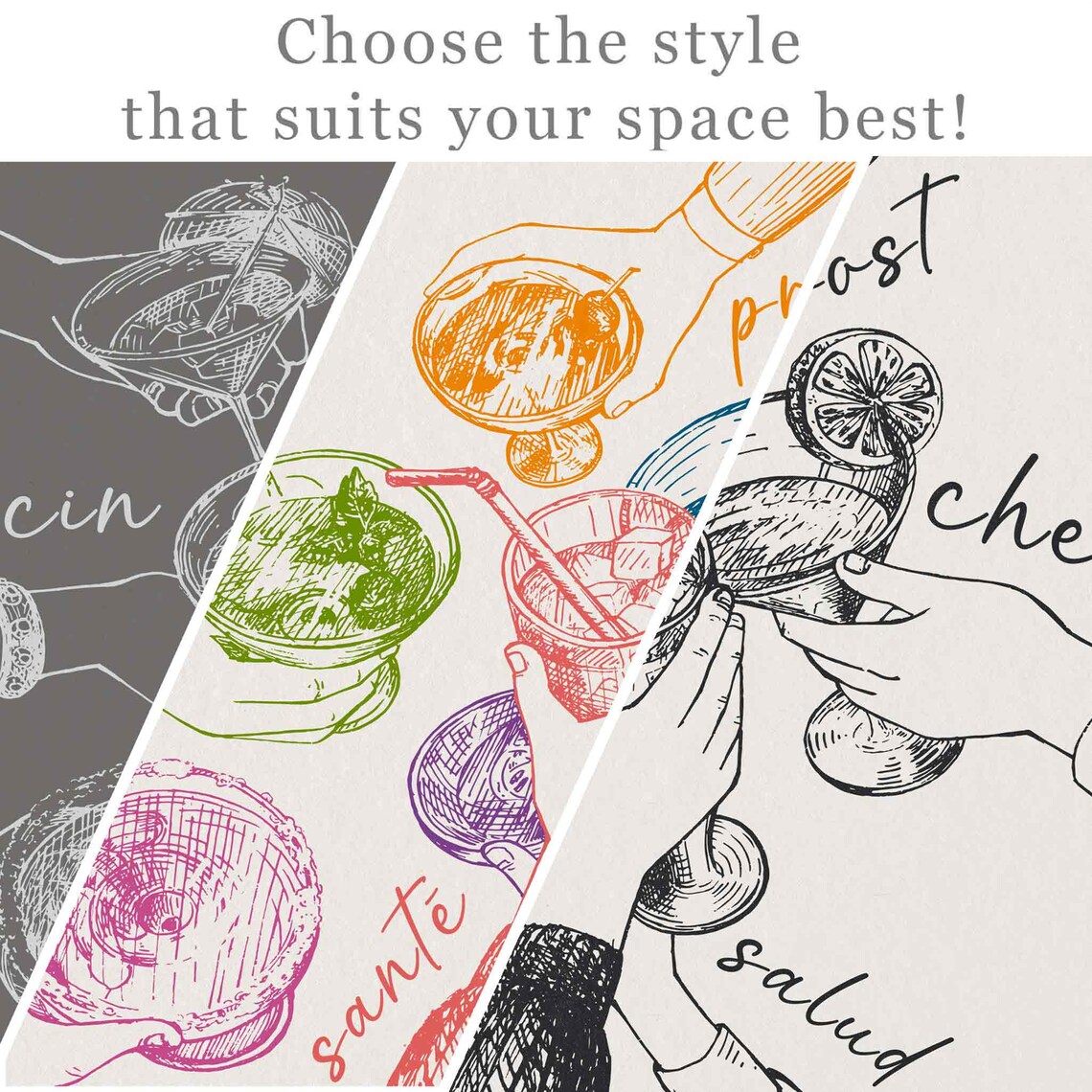 Cheers Cocktail Toast Colorful Retro Bar Cart Sketch Art Wall Poster - Image 3