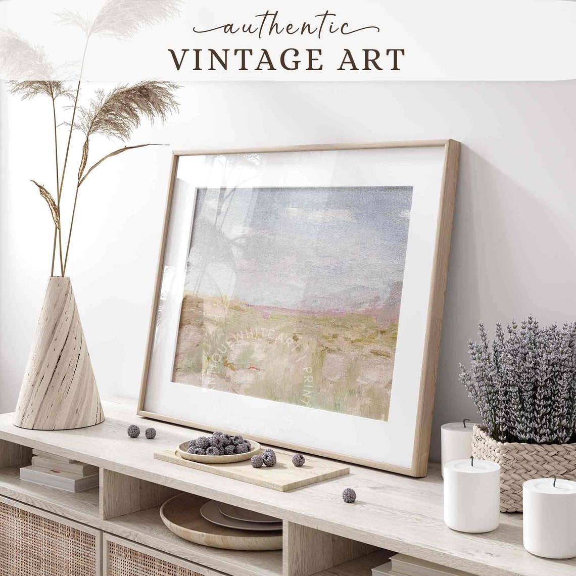 Soft Pastel Abstract Landscape Neutral Tones Vintage Art Print Poster - Image 4