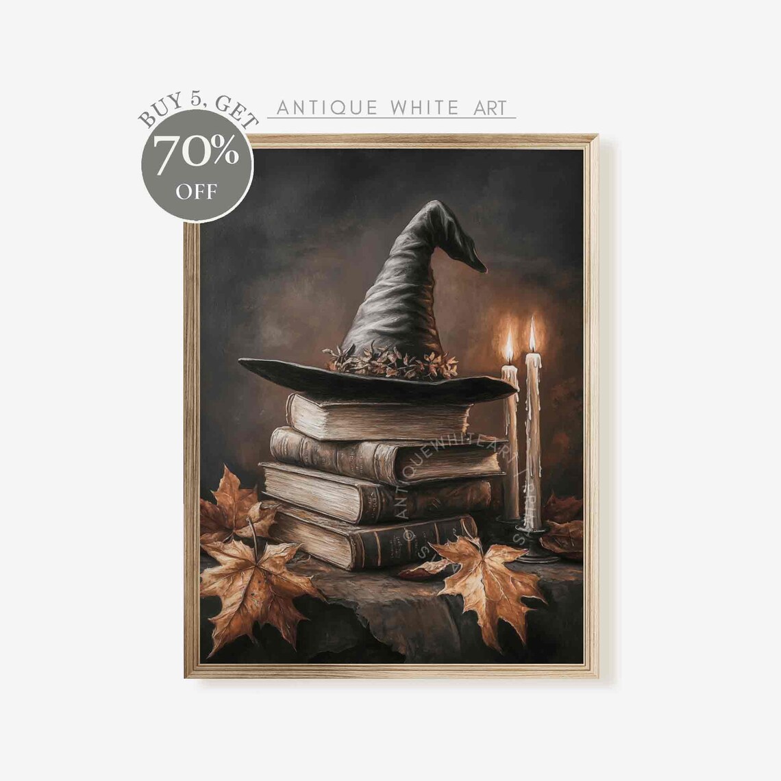 Halloween Witchy Black Cat Art Print, Classic Halloween