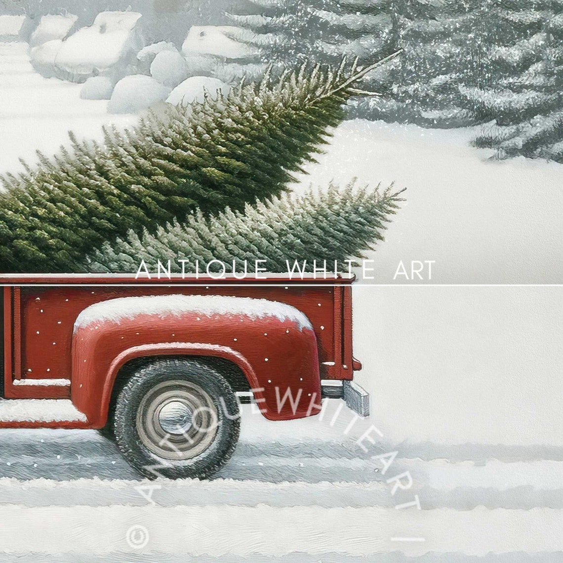 Christmas Frame Tv Art Farmhouse Christmas Winter Painting Seasonal Frame Tv Art Red Truck Christmas Trees Art For Tv Tv225 - Image 4