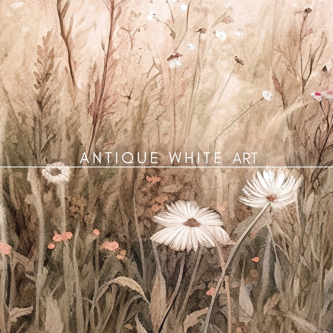 Wildflower Field Landscape Oil Painting Art Print - Image 2