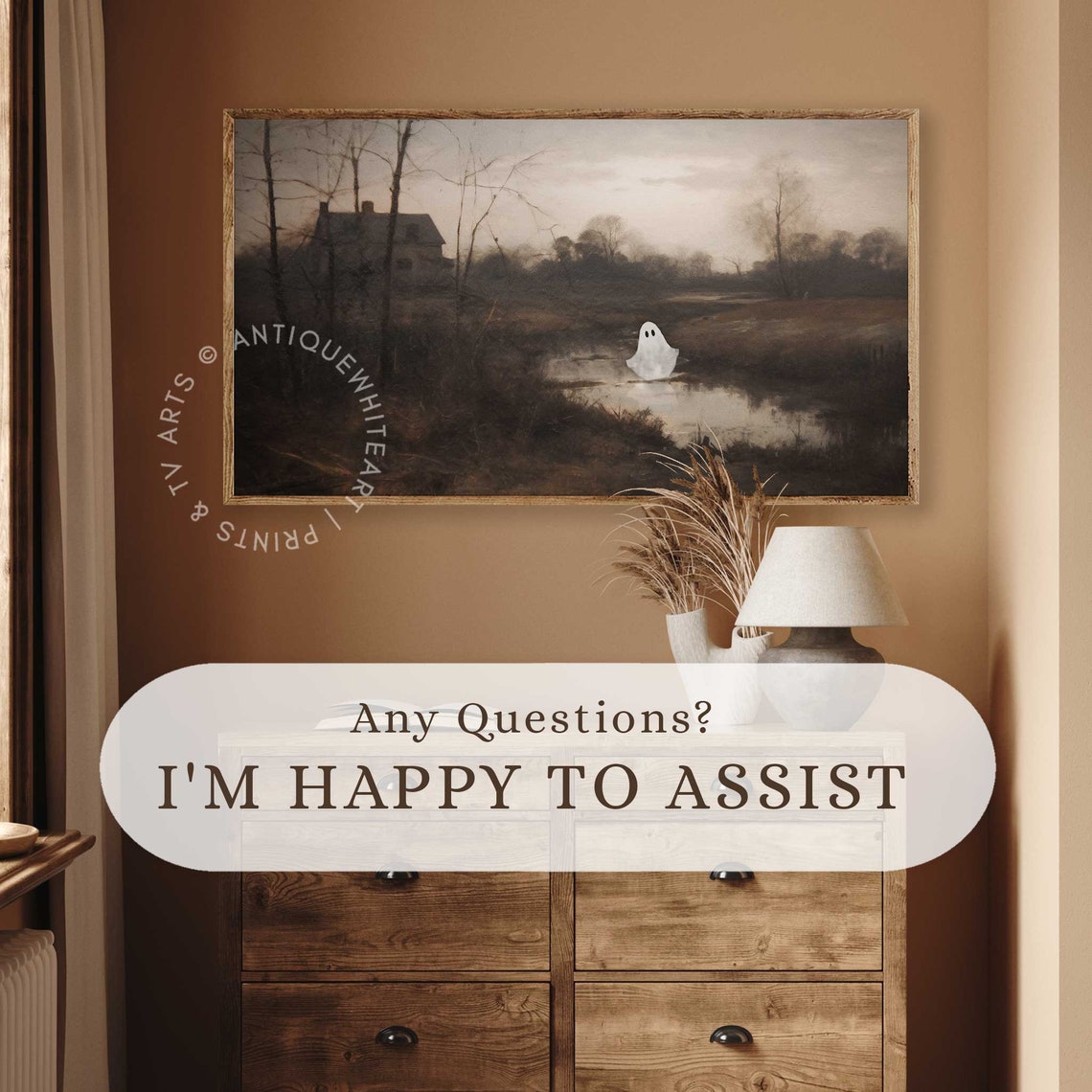 Frame Tv Art Of Cute Ghost In Vintage Painting Spooky Halloween Tv Art Antique Ghosts Painting Neutral Halloween Frame Tv Tv165 - Image 2