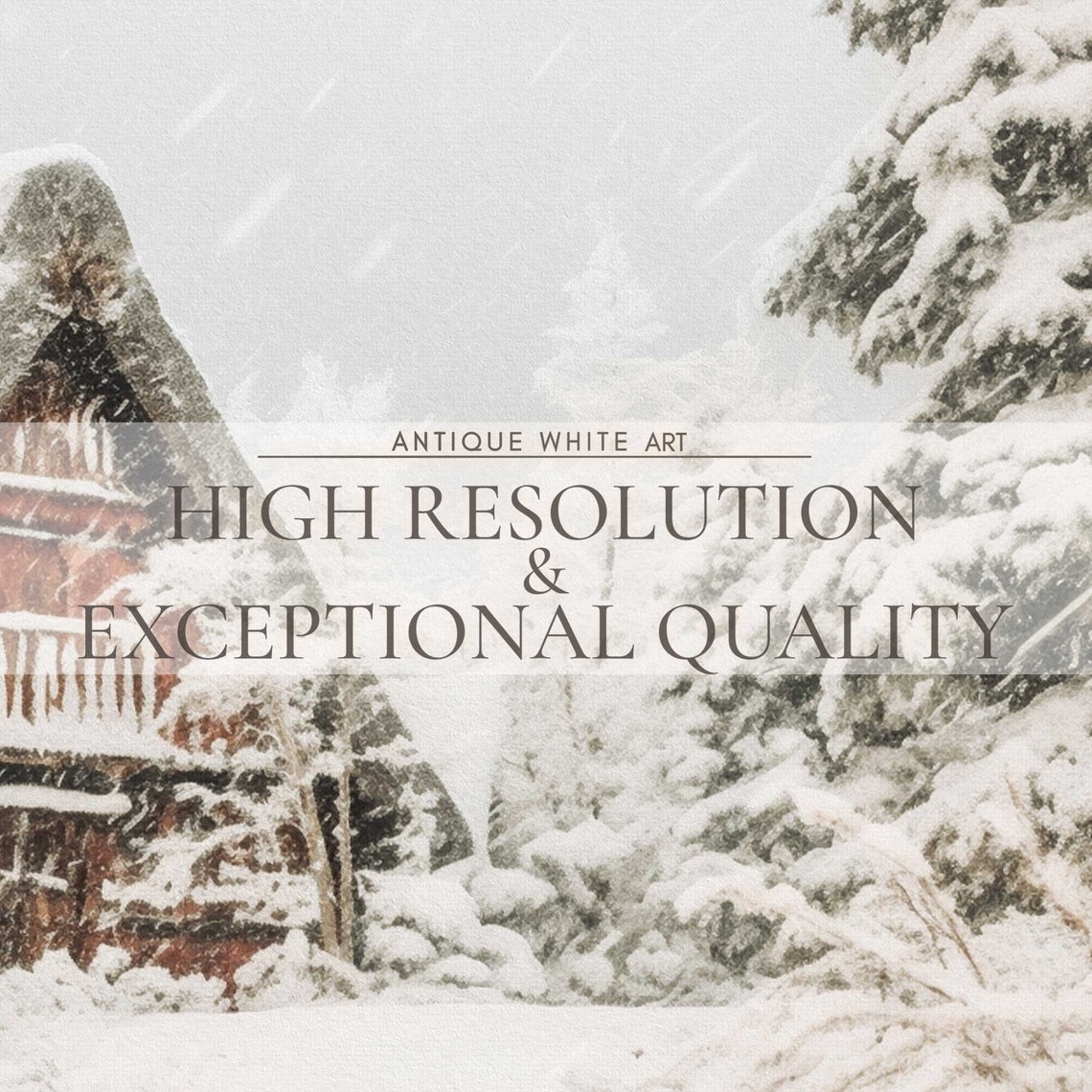 Rustic Red Chalet Buried Snow Winter Forest Christmas Wall Art Print - Image 4