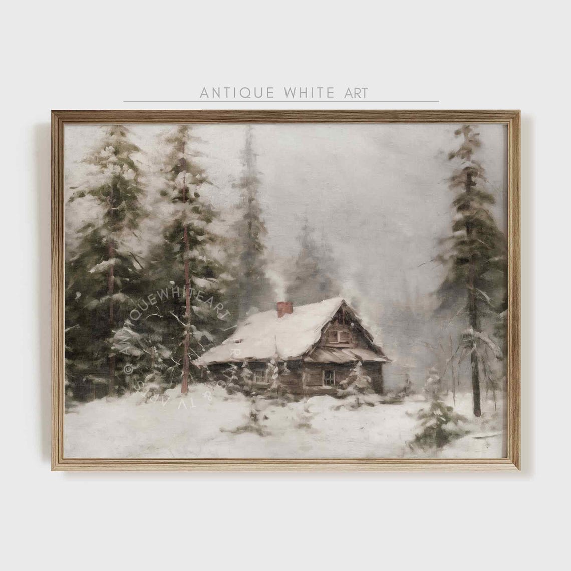 Cozy Rustic Log Cabin In Misty Snowy Pine Forest Winter Wall Art