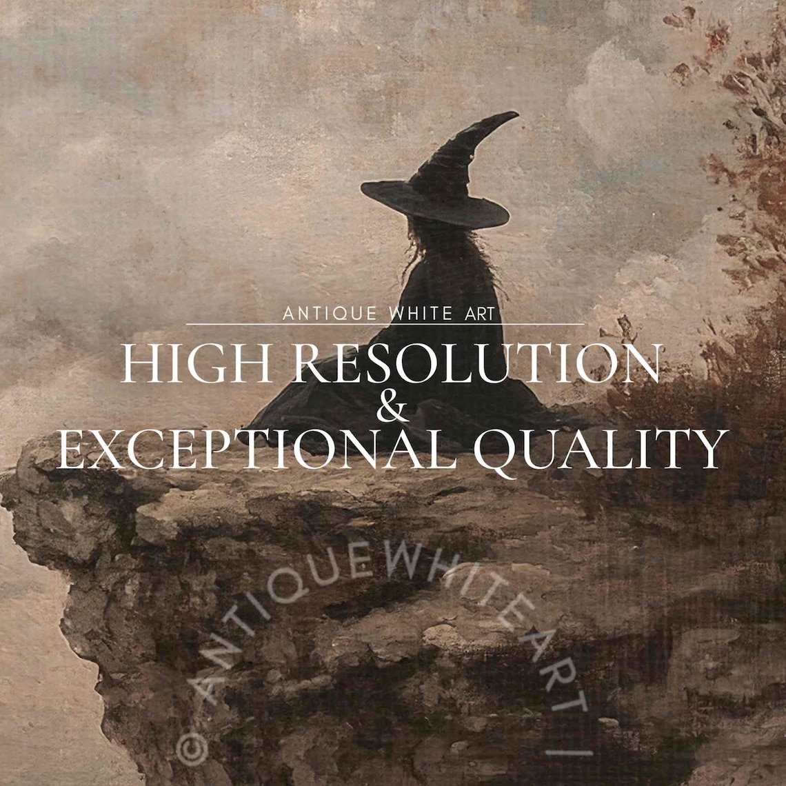 Halloween Witch Oil Painting Art Print, Full Moon Bat - Image 4