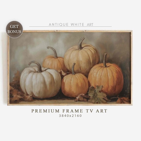 White And Orange Pumpkins Still Life Vintage Neutral Fall Harvest Art Poster