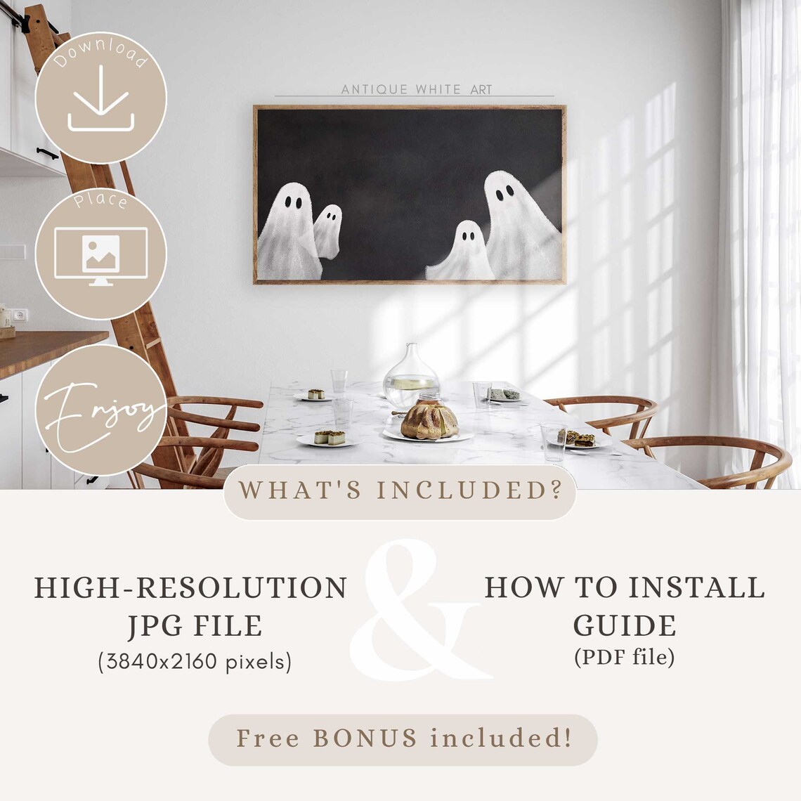 Halloween Ghost Decor, Neutral Vintage Art Print - Image 3
