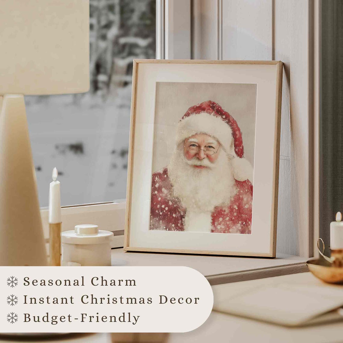 Santa Claus Portrait In Falling Snow Vintage Christmas Wall Art - Image 3