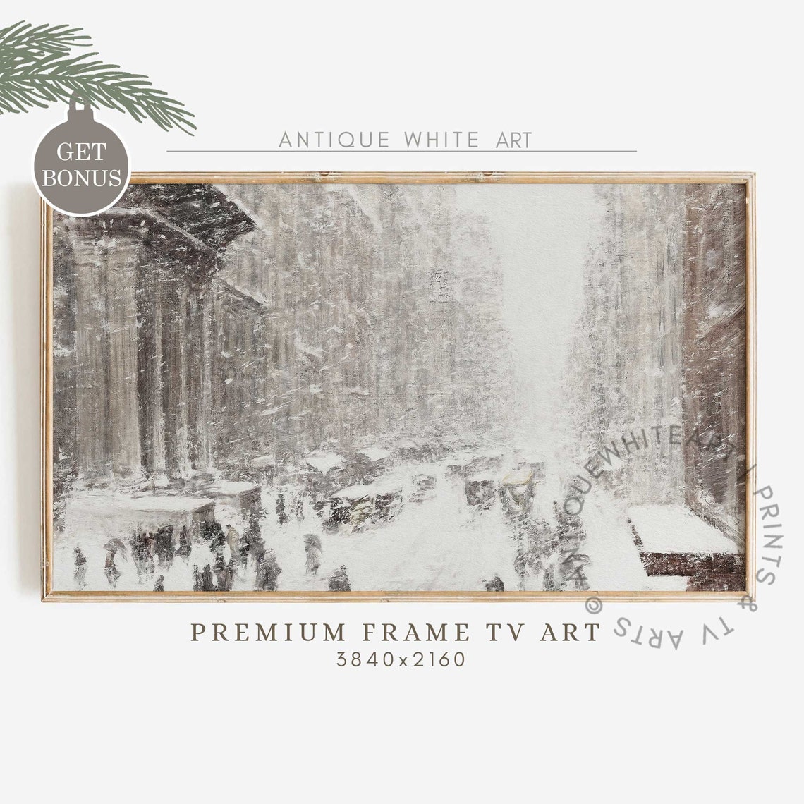 Vintage Snowy Winter Frame Tv Art New York Art For Tv Farmhouse Christmas Antique Painting Seasonal Frame Tv Art Tv224