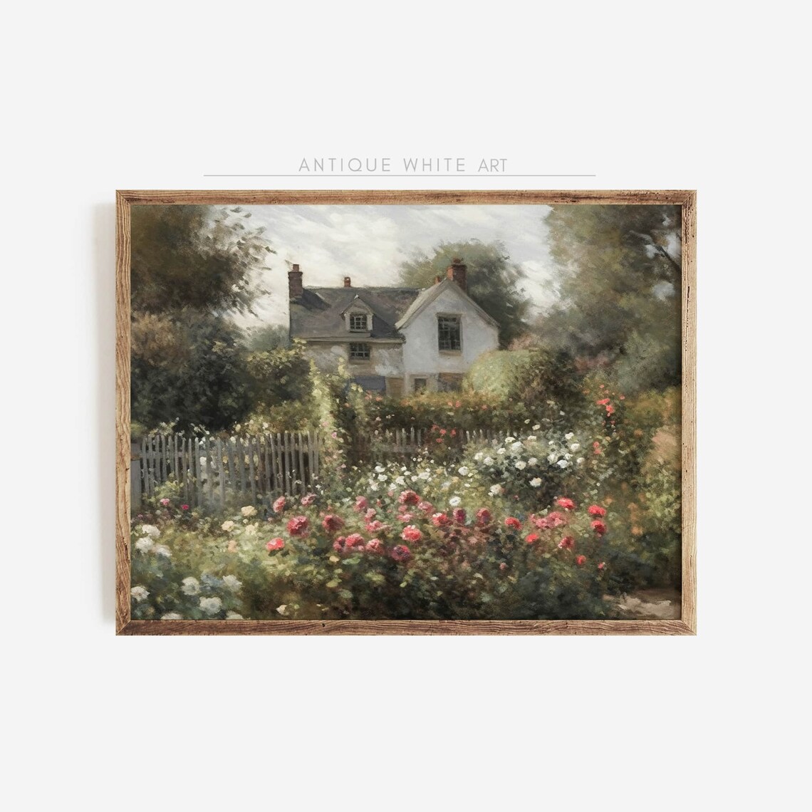 Cottagecore Rose Garden Oil Painting Art Print