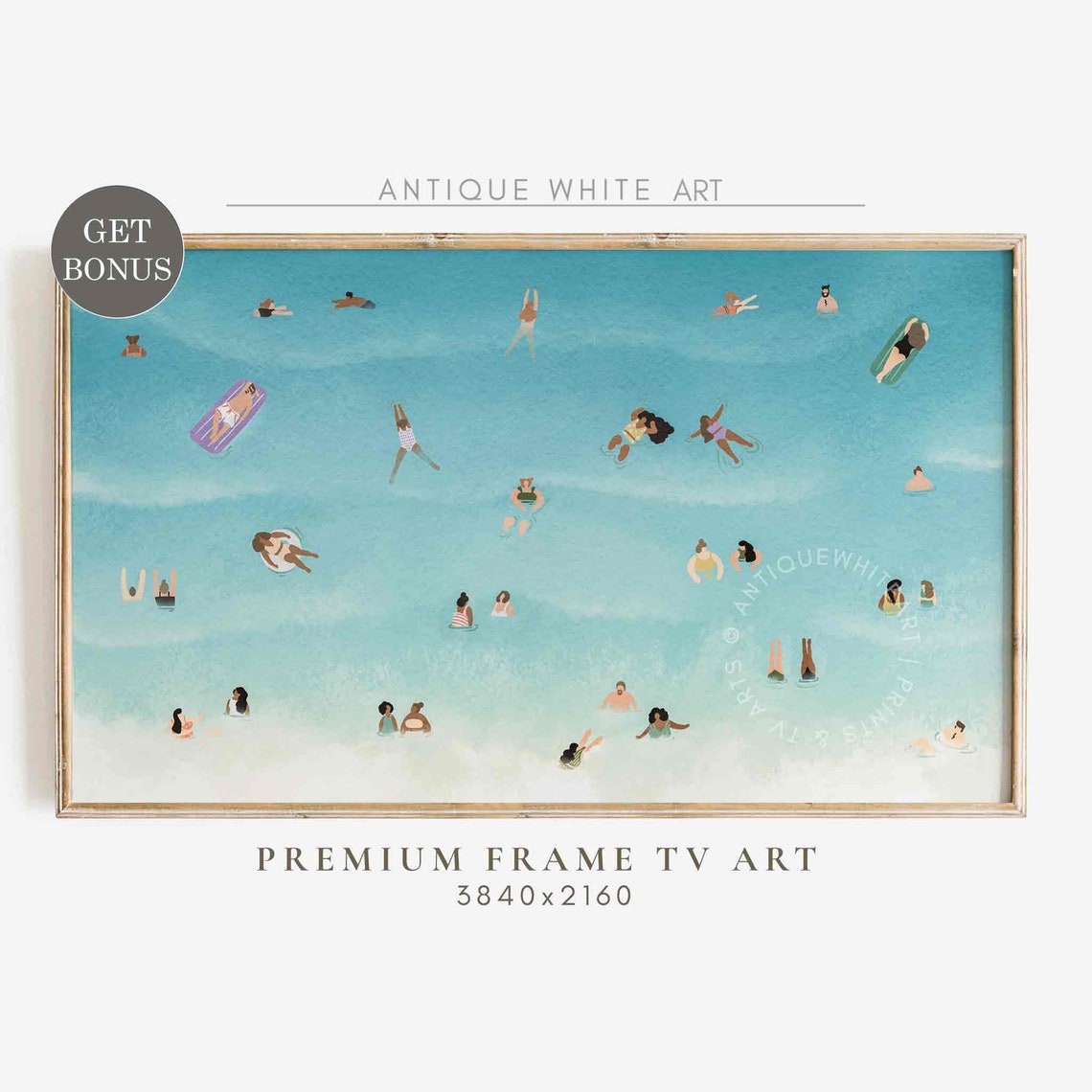 Aerial Swimmers Bright Turquoise Sea Summer Pool Beach Day Poster