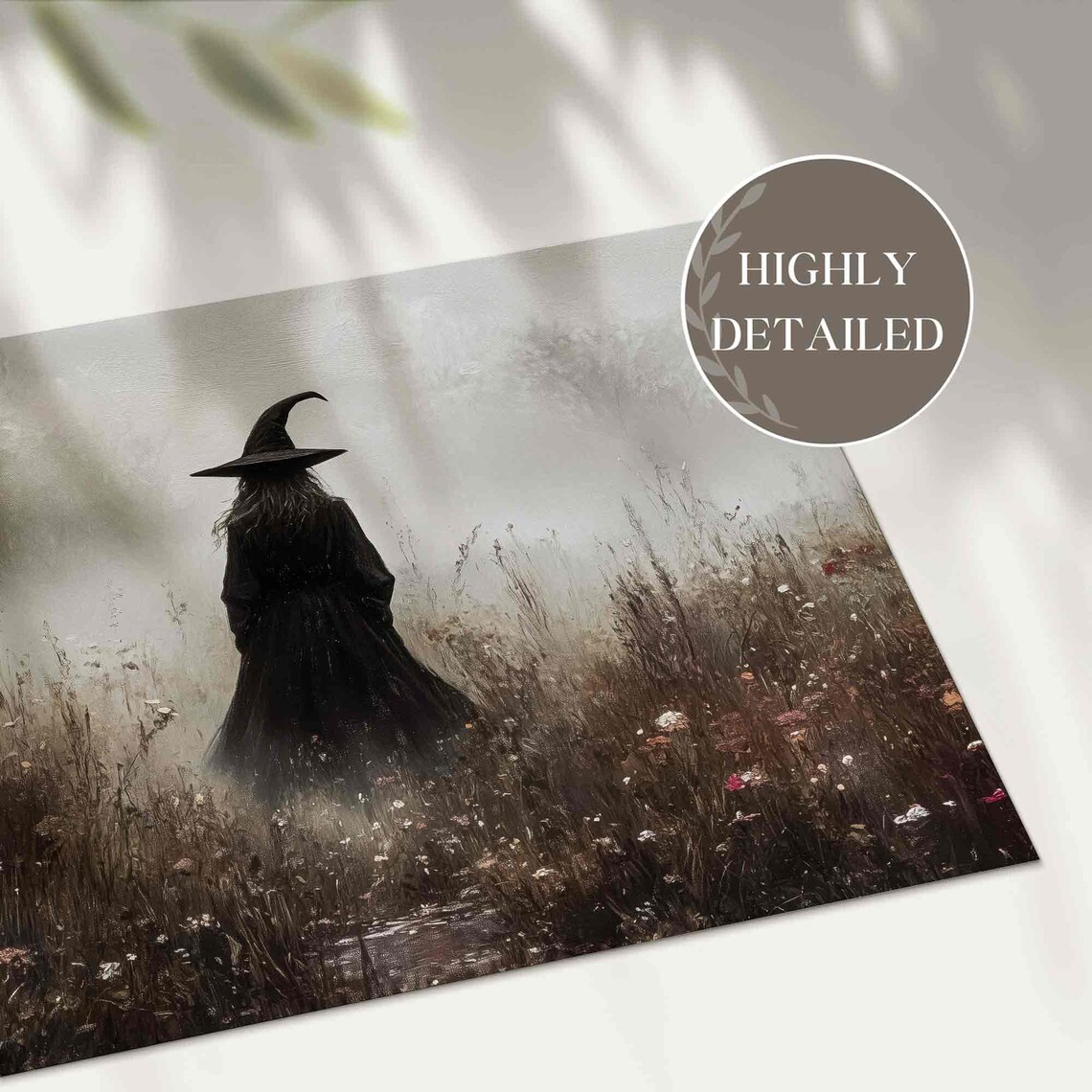 Lone Witch Foggy Field Dark Moody Halloween Witchy Vintage Art Poster - Image 3