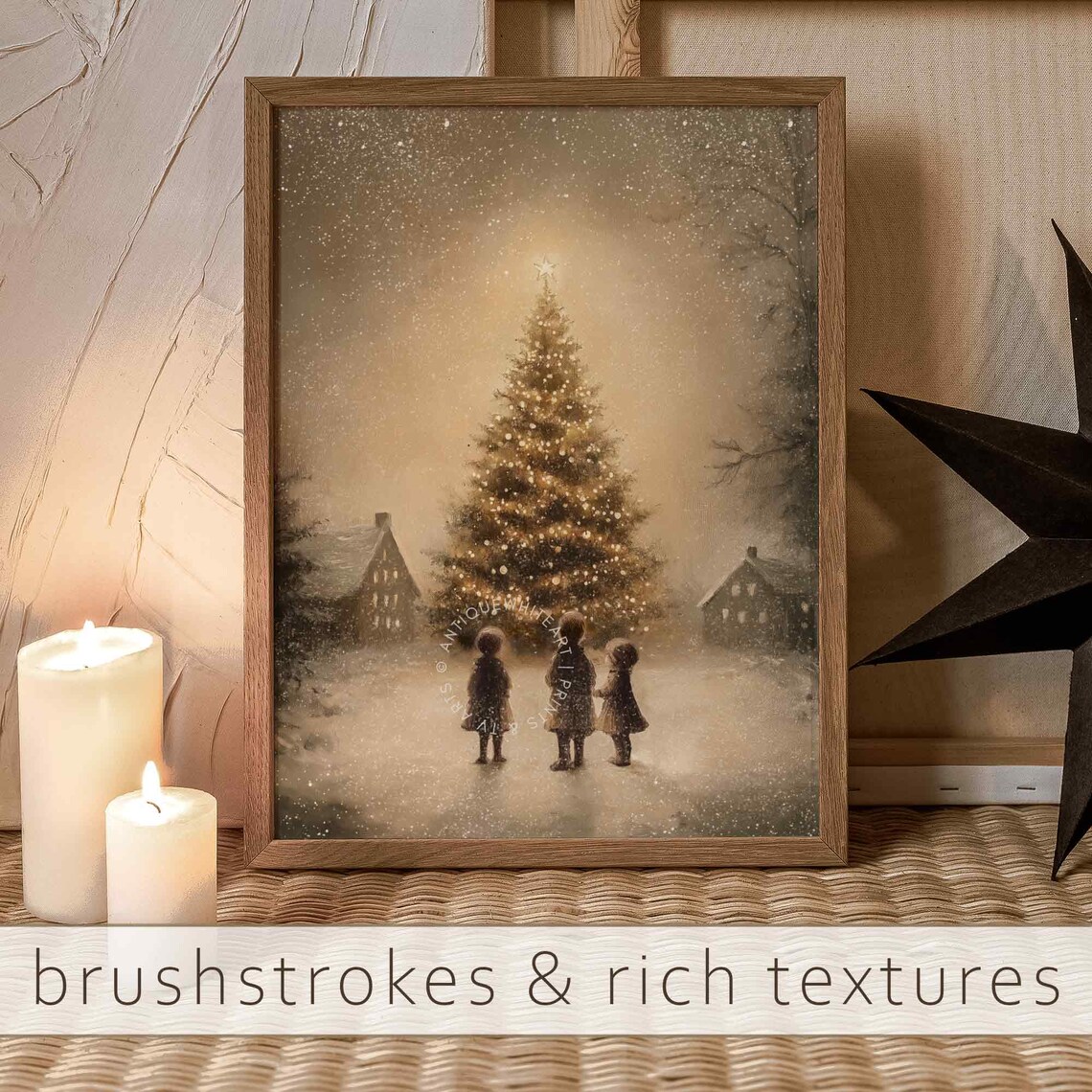 Christmas Tree Print, Moody Winter Town Farmhouse - Image 3