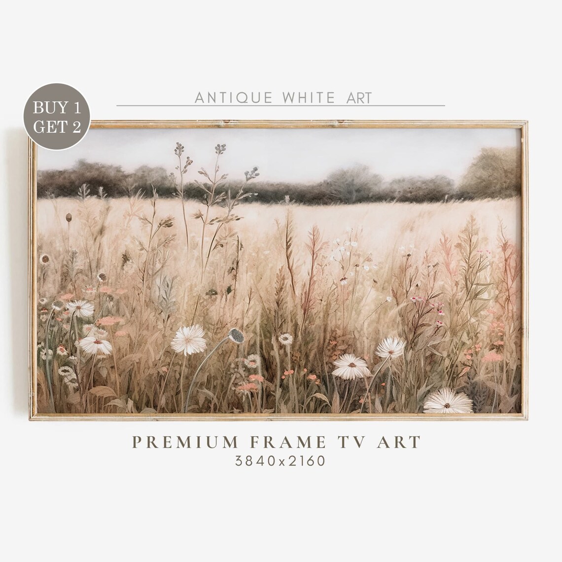 Wildflower Meadow Warm Tone Field Landscape Art Print