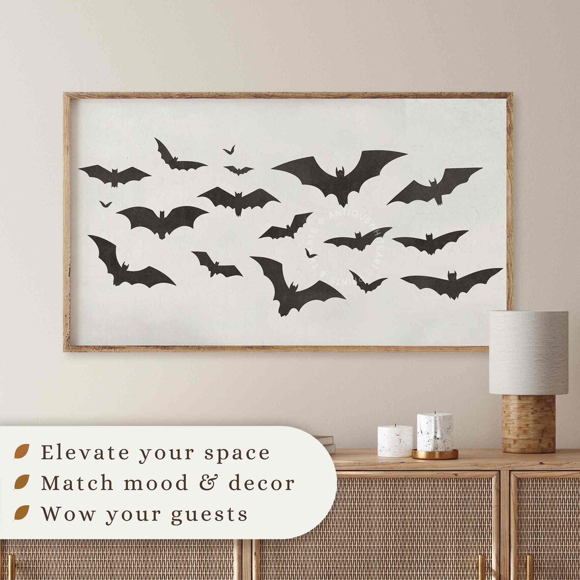 Black Bat Silhouettes Scattered On Light Background Minimalist Halloween Poster - Image 4