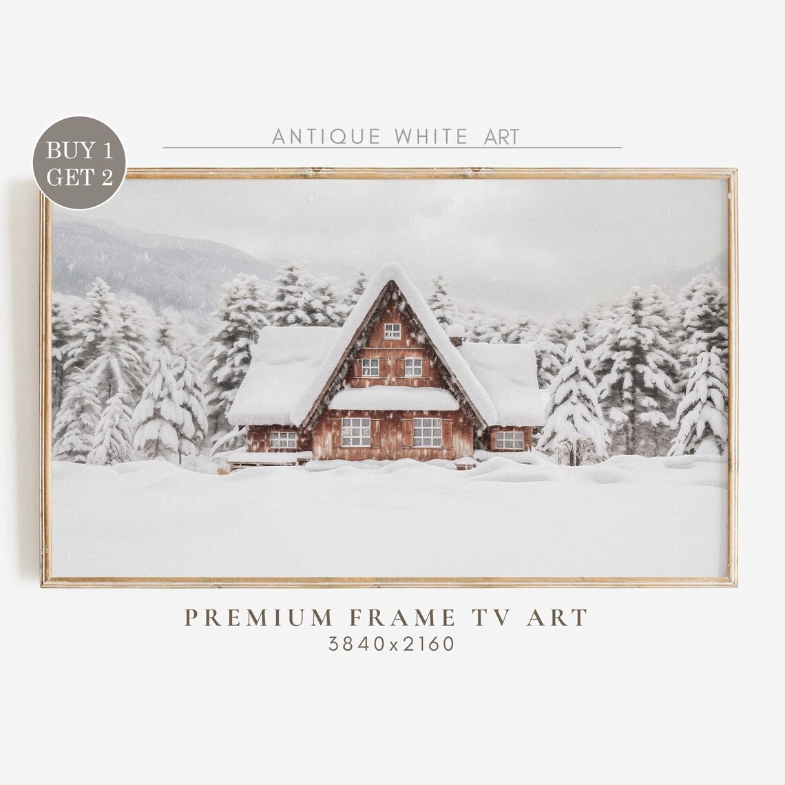 Snowy Wooden Chalet Pine Forest Winter Cabin Vintage Christmas Poster