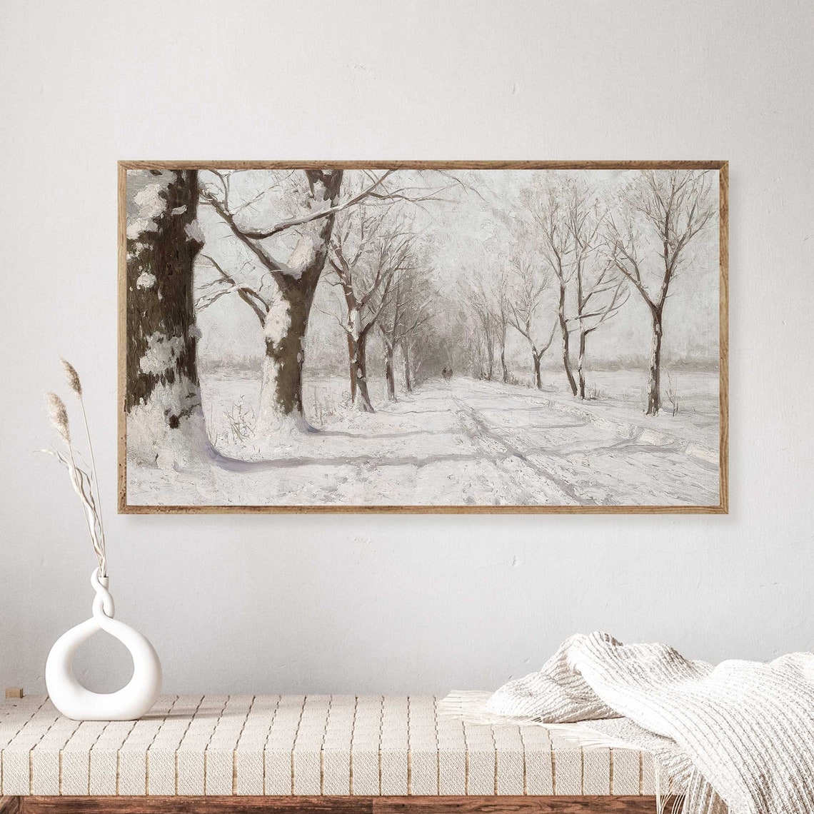 Snowy Winter Forest Path Bare Trees Muted Vintage Christmas Art Poster - Image 2
