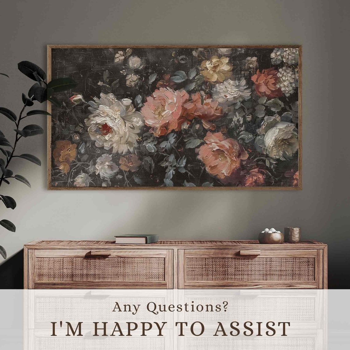 Dark Academia Moody Floral Bouquet Black Botanical Art Wall Poster - Image 3