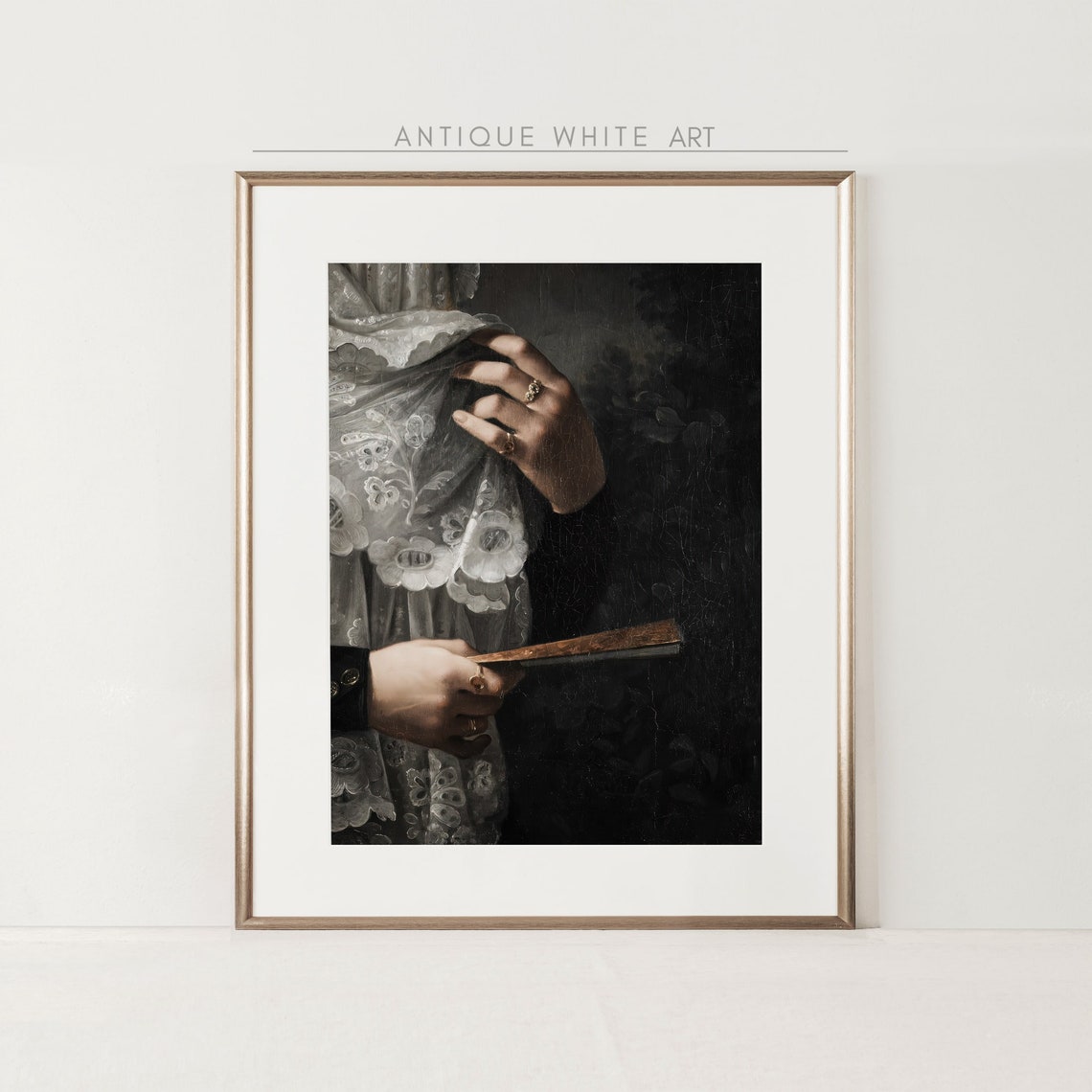 Dark Academia Victorian Lady Lace Veil Hand Holding Fan Art Print - Image 4