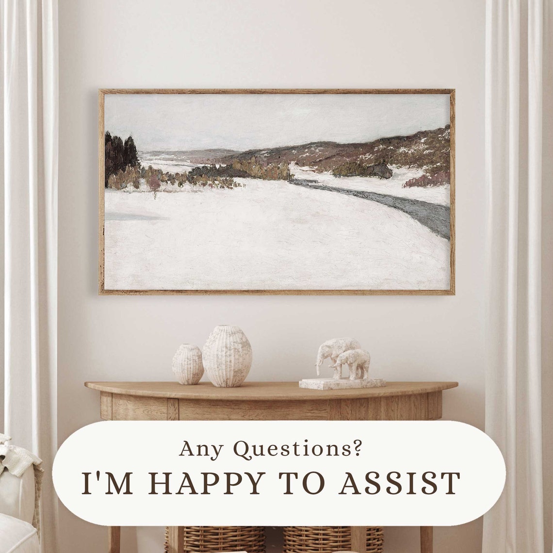 Vintage Neutral Winter Landscape Frame Tv Art Farmhouse Christmas Art For Tv Snowy Winter Oil Painting Downloadble Art Tv127 - Image 2