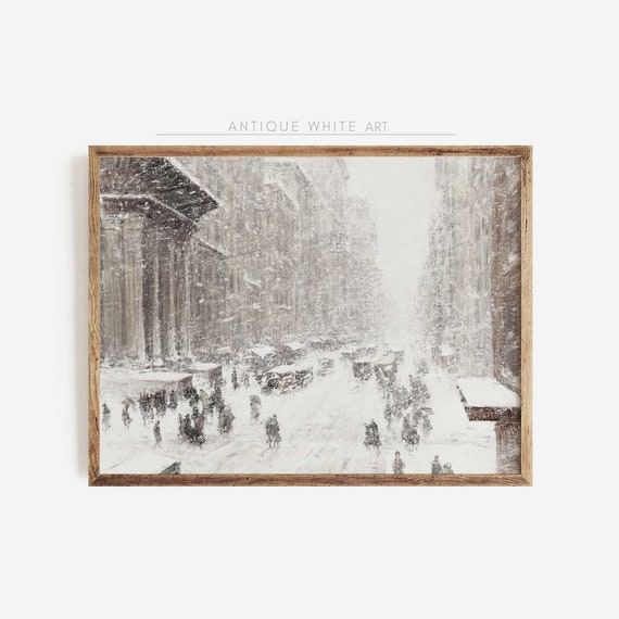 Vintage New York Christmas Poster, Snowy Winter City